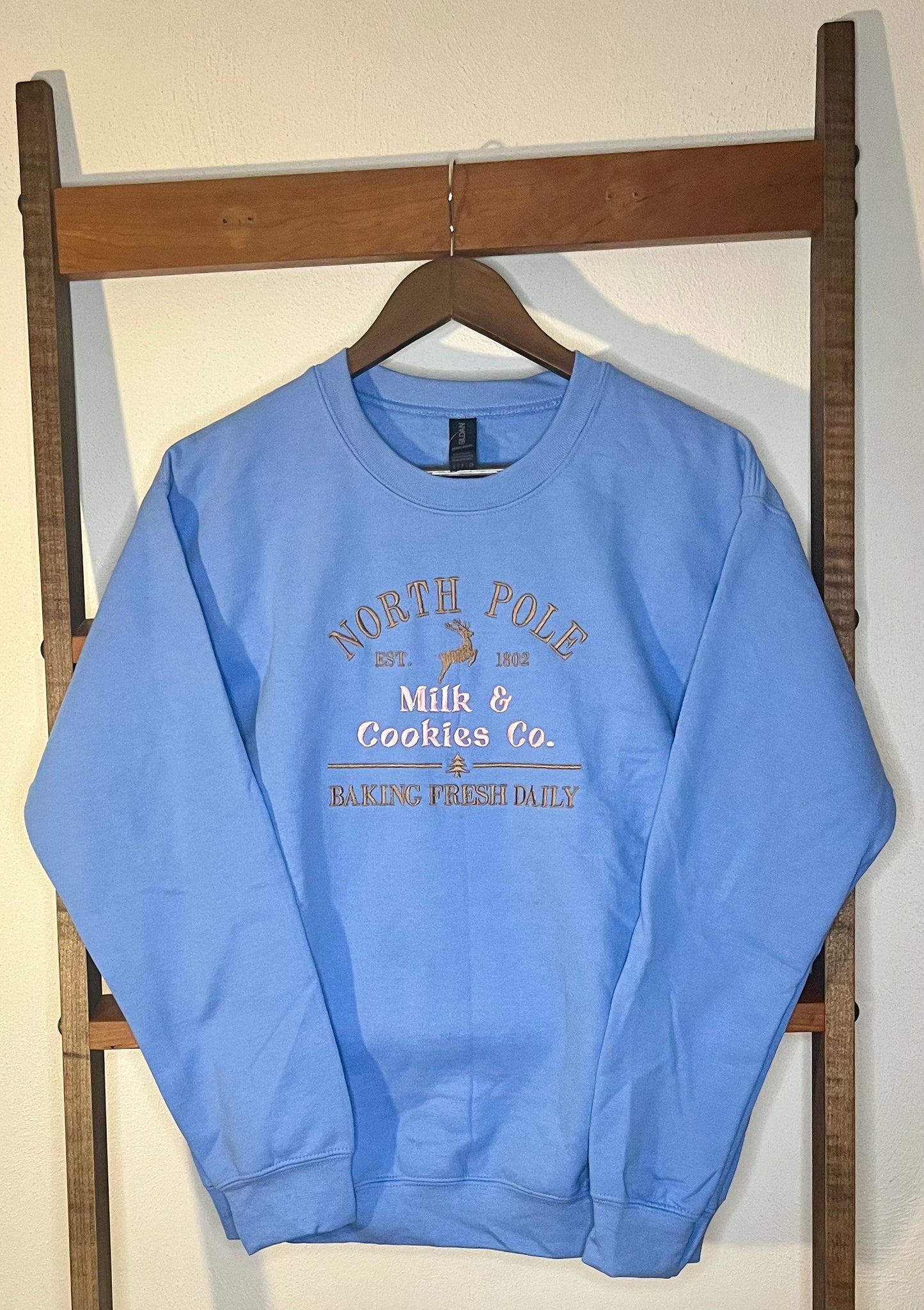 "North Pole Milk & Cookies Co." Embroidered Sweatshirt