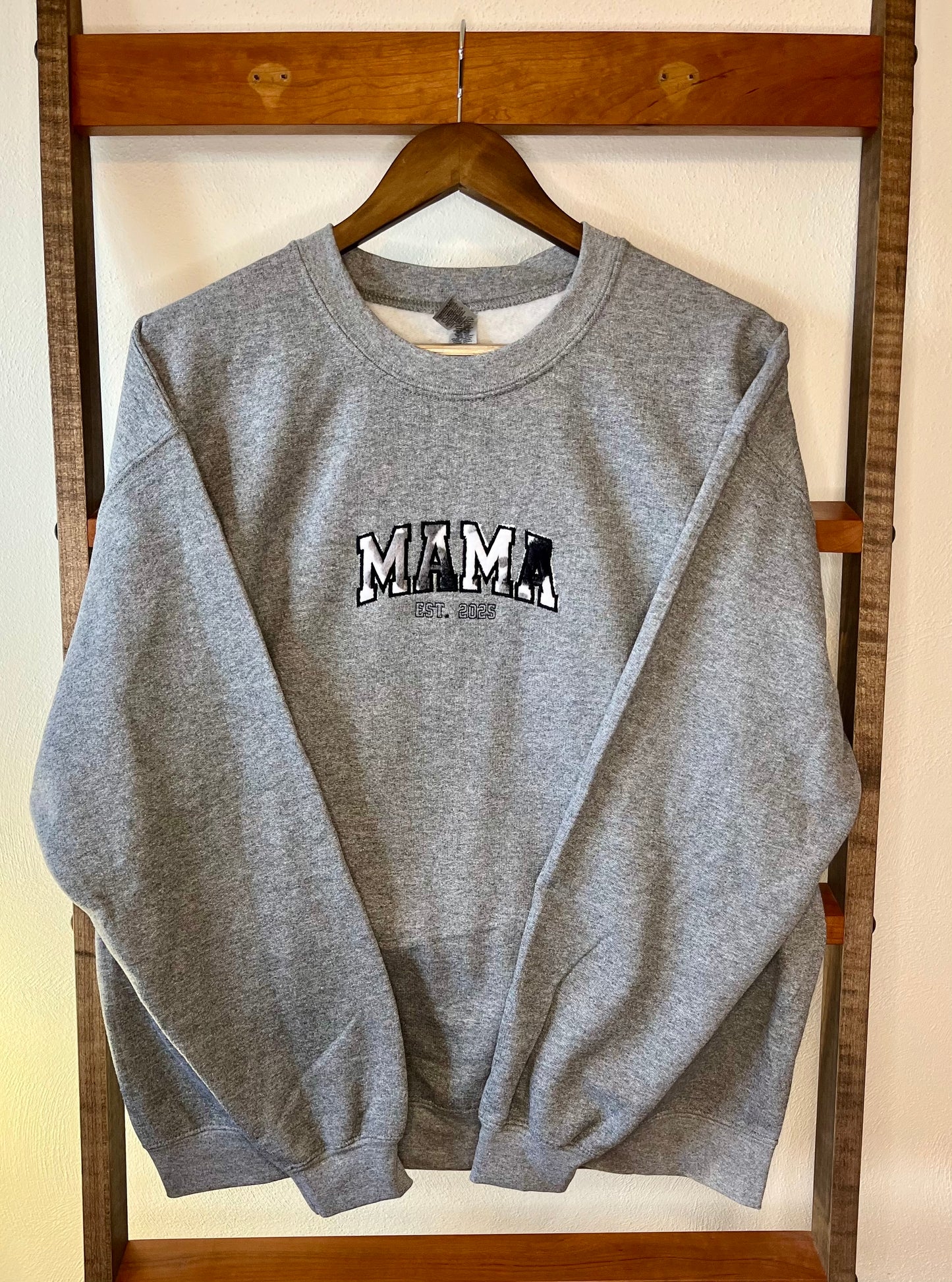 Cuddle® "Mama Established 2025" Sweatshirt - Heather Sport Gray with Moo Cow - Unisex Large