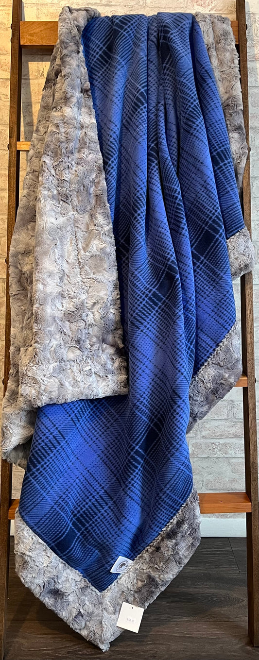 Blue Plaid/Galaxy Cloudy Adult Throw (Luxe Fleece/Minky)