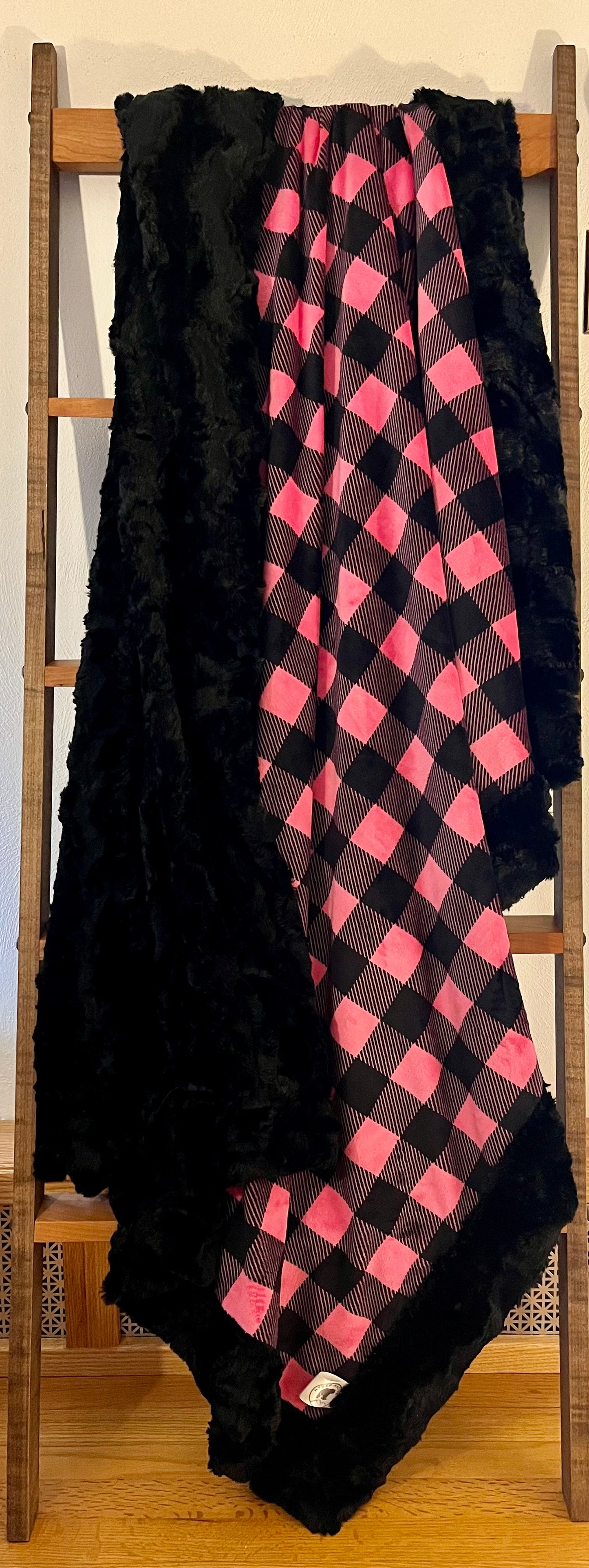 Fuchsia and Black Buffalo Plaid/Black Glacier Adult Throw