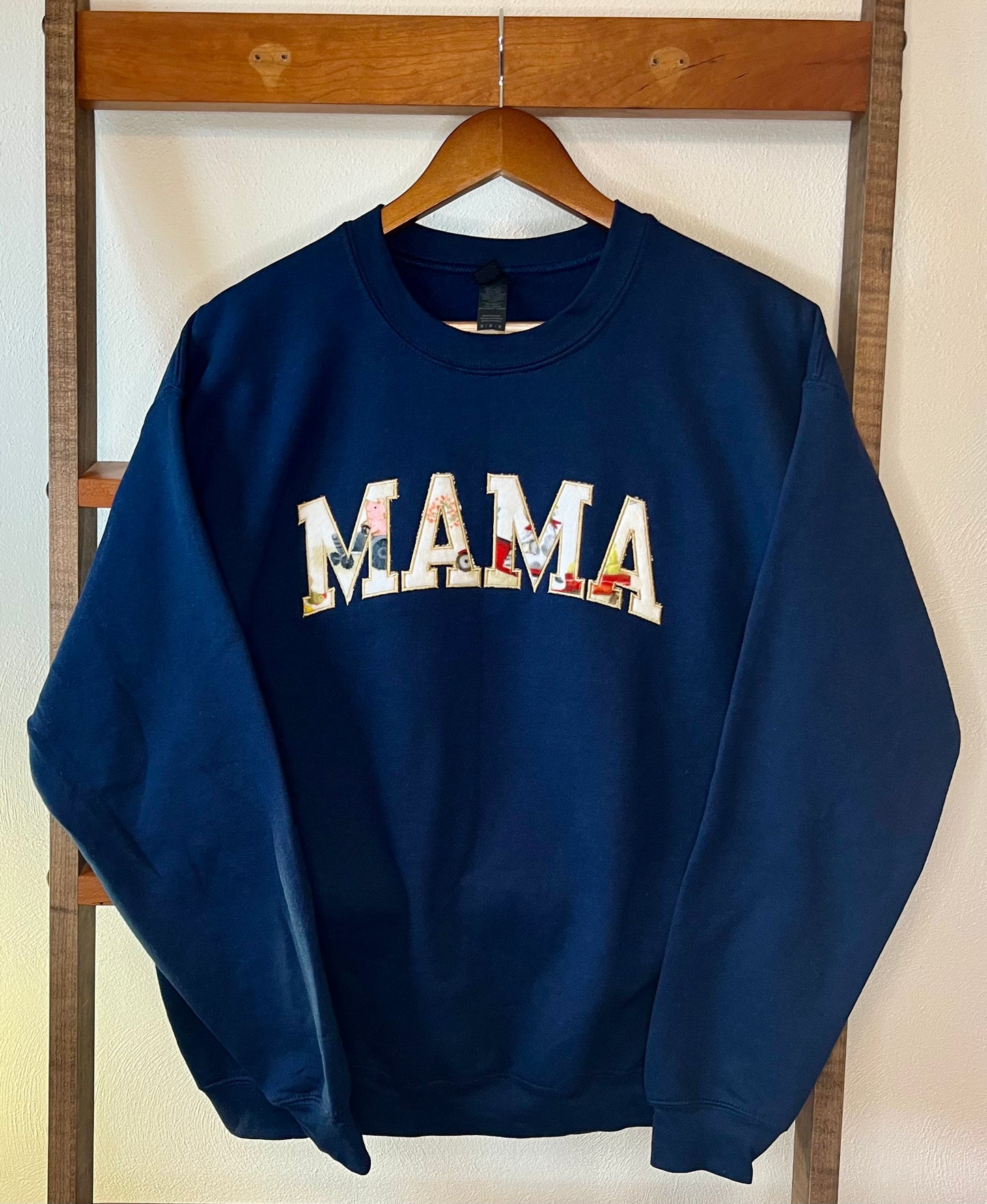 Cuddle® "Mama" Sweatshirt - Navy Blue with "While the Farmer's Away" - Unisex Medium