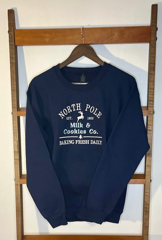 "North Pole Milk & Cookies Co." Embroidered Sweatshirt