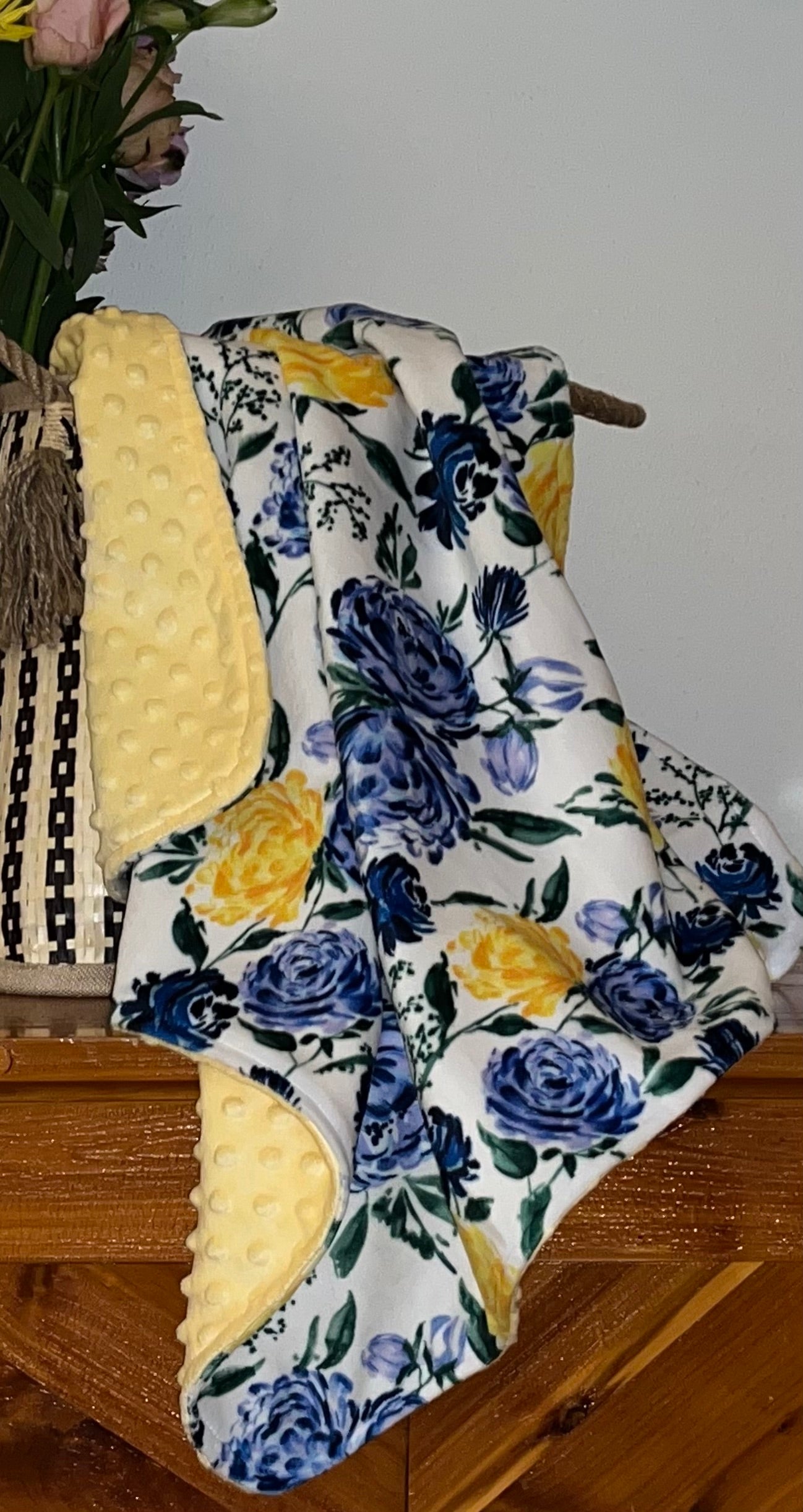 Hyber-Native Blue & Yellow Floral Receiving Blanket