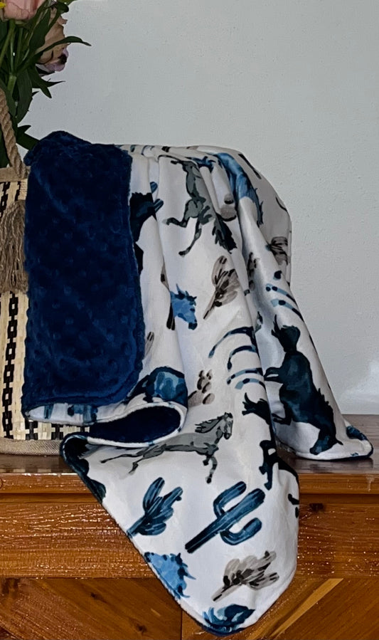 Hyber-Native Desert Horses Royal Blue  Receiving Blanket